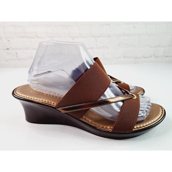 Italian Shoemakers Slip On Open Toe Size 10M Bronze Tone Colors Sandals - Picture 2 of 7